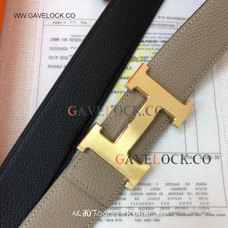 Copy Hermes Epsom Double-sided Belt Gold Brushed buckle